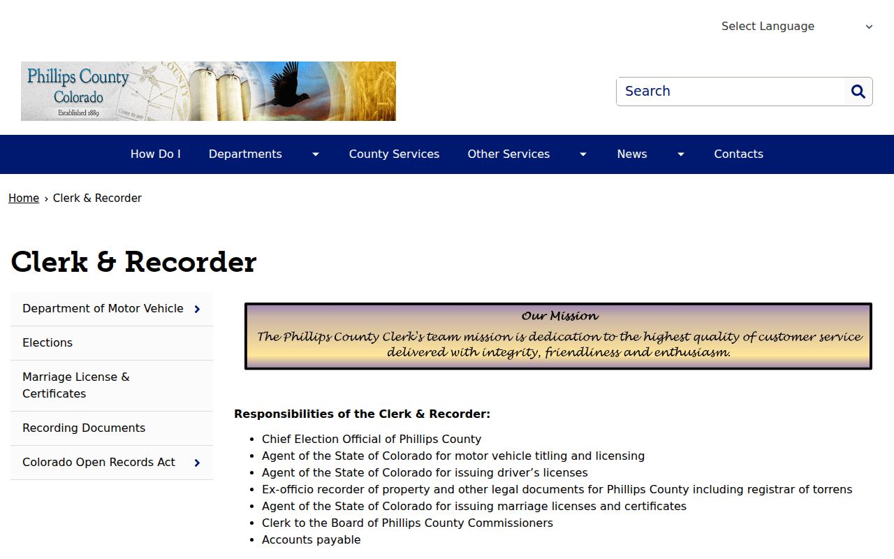 Phillips County Clerk and Recorder official page