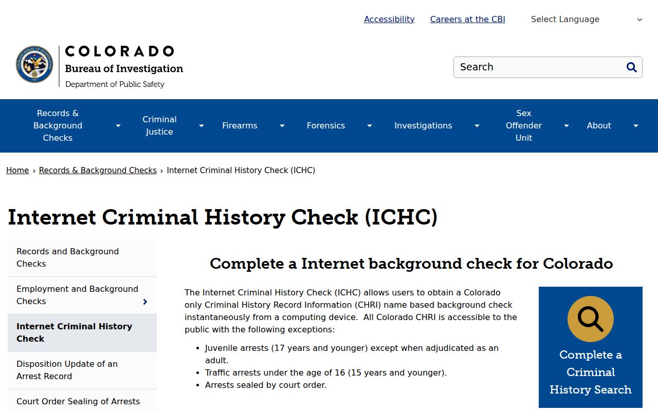 Phillips County criminal court records CBI Internet Criminal History Check information