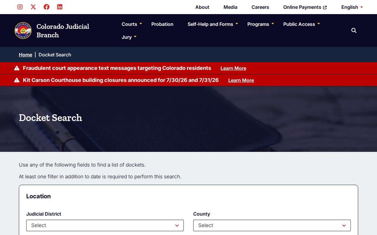 Phillips County court docket search fields