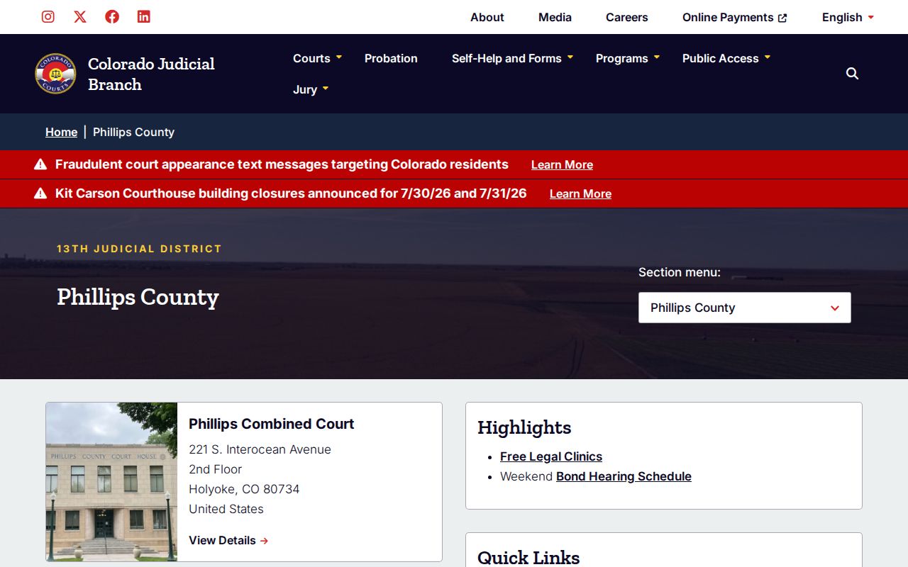 Phillips County court records Colorado Judicial Branch page