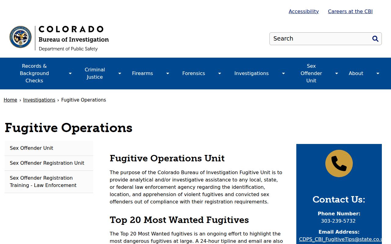 Phillips County warrant records and Colorado CBI fugitive operations